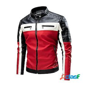 Mens Faux Leather Jacket Simple Chic Modern Full Zip Daily