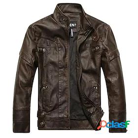 Mens Faux Leather Jacket Vintage Print Daily Weekend Coat PU