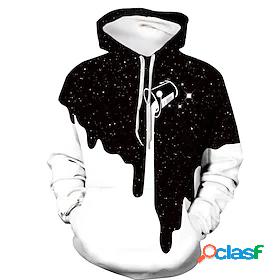 Mens Graphic Color Block Starry Sky Milk Cup Hoodie Pullover