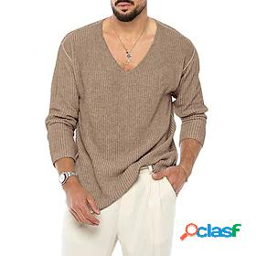 Mens Pullover Sweater Jumper Ribbed Knit Knitted V Neck