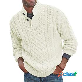 Mens Pullover Sweater Jumper Waffle Knit Knitted Braided