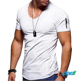 Mens Tee T shirt Tee Solid Colored V Neck Daily Short Sleeve