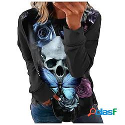 Per donna Felpa Maglione Farfalla Teschi Fiore decorativo