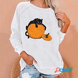 Per donna Felpa Maglione Gatto Zucca Stampa Halloween Fine