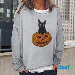 Per donna Felpa Maglione Gatto Zucca Stampa Halloween Fine