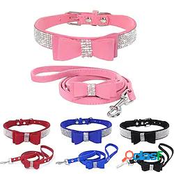 Pet cane gatto collare guinzaglio set con strass bling