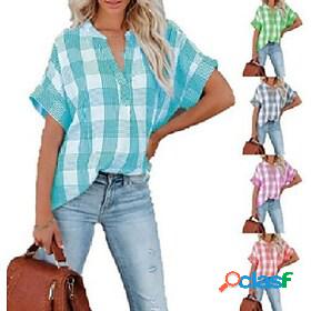 Plain Shirt Collar Summer Green White Blue Pink Red