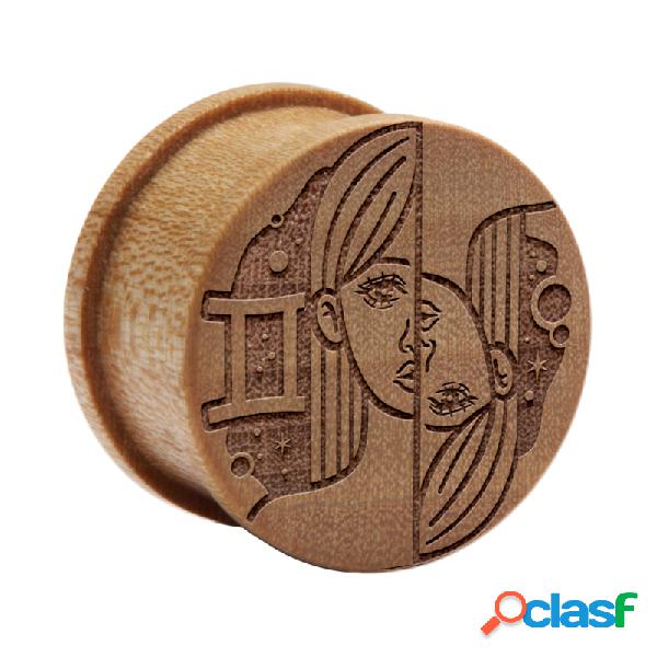 Ribbed plug con laser engraving "zodiac" Legno Tunnel & Plug