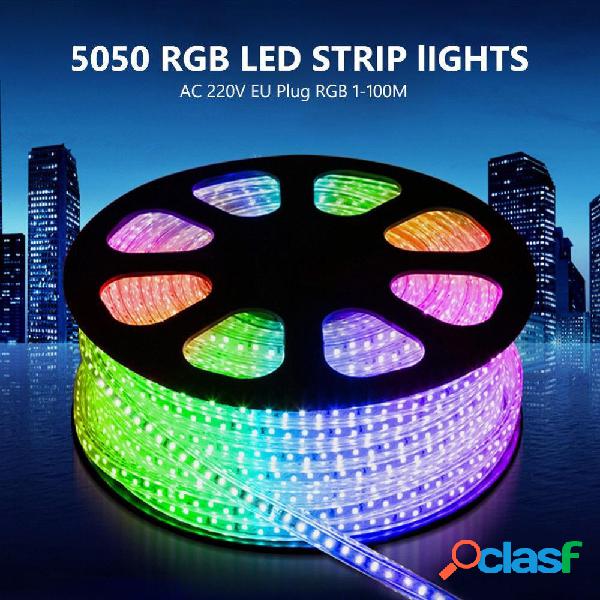 STRISCIA STRIP LED BOBINA SMD 5050 RGB CON SPINA 220V TUBO