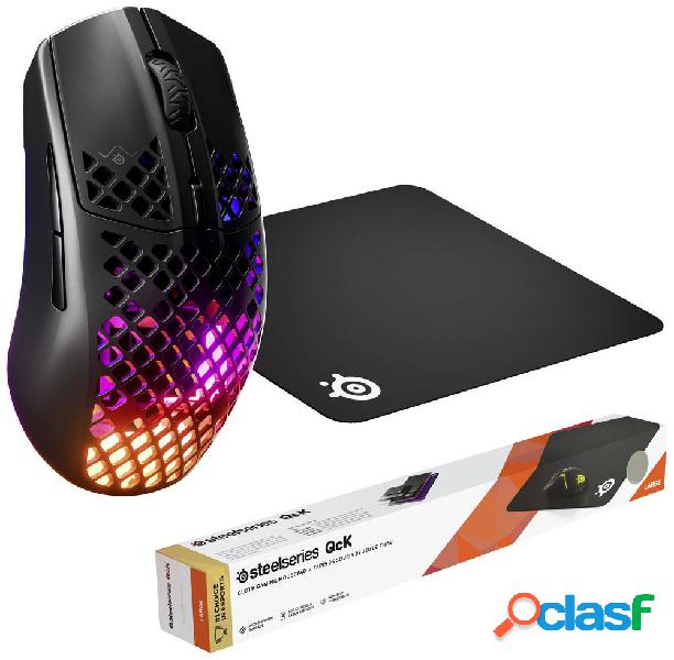 Steelseries Aerox 3 Wireless (2022) Onyx, QcK Large Bundle