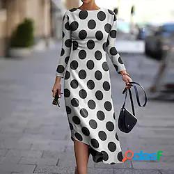Tubino da donna vestito midi blu navy manica lunga floreale