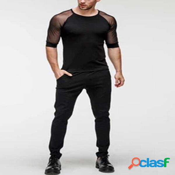 Uomo See Through Mesh manica corta Sottile Fit T-shirt