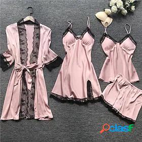 Womens 4 Pieces Pajamas Robes Gown Nightgown Sets Simple