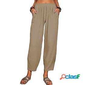 Womens Baggy Trousers Faux Linen Casual Mid Waist Daily