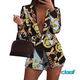 Womens Blazer Pocket Button Print Comtemporary Minimalist