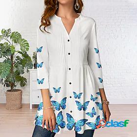 Womens Blouse Butterfly Daily Weekend Butterfly 3/4 Length