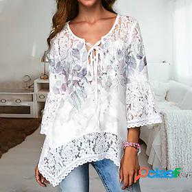 Women's Blouse Leaves Daily Weekend Floral 3/4 Length Sleeve