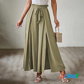 Womens Culottes Wide Leg Trousers Casual Mid Waist Split