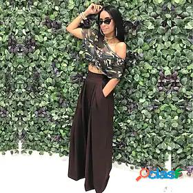 Womens Culottes Wide Leg Trousers Work Mid Waist Casual