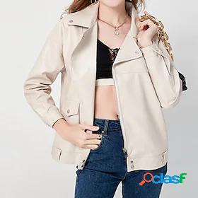 Womens Faux Leather Jacket Chic Modern Street Style Zipper