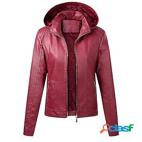 Womens Faux Leather Jacket Pocket Active Basic Comfortable