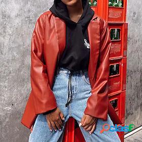 Womens Faux Leather Jacket Pocket Stylish Chic Modern Street