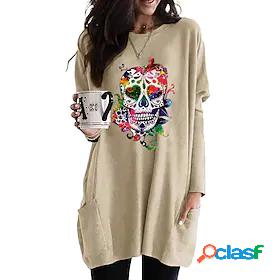 Women's Halloween T shirt Dress Long Sleeve Floral Graphic