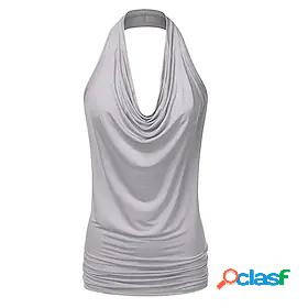 Womens Halter Neck Yoga Top Tank Top Open Back Summer Solid