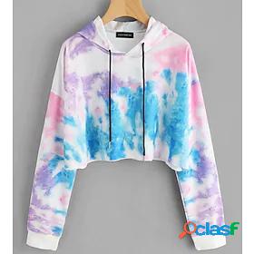 Womens Hoodie Cropped Hoddie Pullover Casual Blue Tie Dye