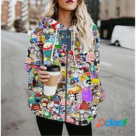 Womens Jacket Casual Jacket Hoodie Jacket Print Casual Daily