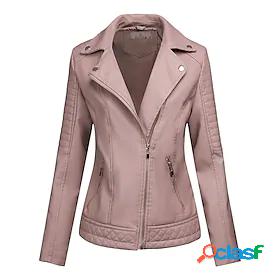 Womens Jacket Faux Leather Jacket Casual Quilted Daily Coat