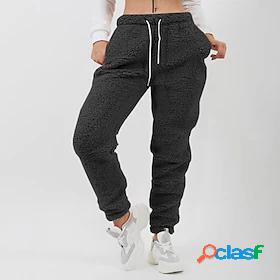 Womens Joggers Trousers Flannel Fashion Mid Waist Casual