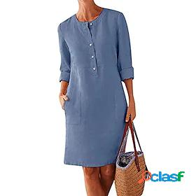 Womens Knee Length Dress Shift Dress Light Blue White Black