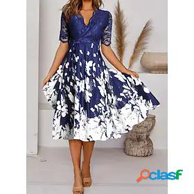 Womens Maxi long Dress Lace Dress A Line Dress Blue Short