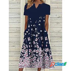 Womens Midi Dress A Line Dress Casual Dress Blue Navy Blue