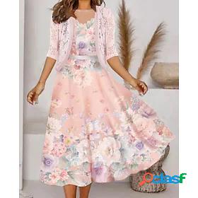 Womens Midi Dress Dress Set Two Piece Dress Pink Half Sleeve