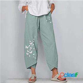 Womens Pants Trousers Linen / Cotton Blend Chino High Waist