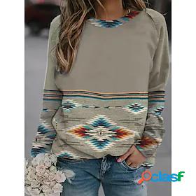 Womens Pullover Patchwork Print Party Sportswear Ethnic Gray