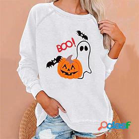 Womens Pumpkin Bat Sweatshirt Pullover Crew Neck Print Hot