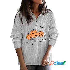 Womens Pumpkin Bat Sweatshirt Pullover Quarter Zip Print Hot