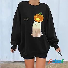 Womens Pumpkin Sweatshirt Pullover Crew Neck Print Halloween