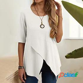 Womens Shirt Plain Daily Weekend Half Sleeve Shirt Round