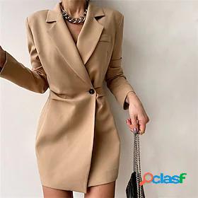 Womens Short Mini Dress Blazer Dress Sheath Dress Apricot