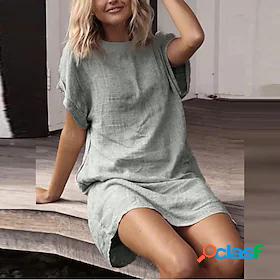 Womens Short Mini Dress Linen Dress A Line Dress Gray Short