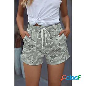 Womens Shorts Trousers Cotton Blend Sporty Mid Waist Print