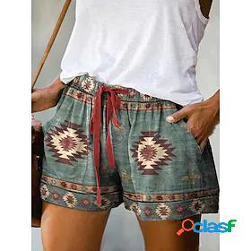 Womens Shorts Trousers Ethnic Style Mid Waist Print Home