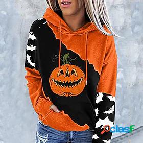 Womens Skull Pumpkin Bat Pullover Hoodie Sweatshirt Front