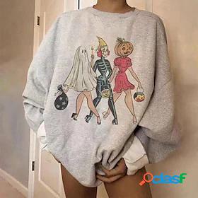 Womens Skull Pumpkin Sweatshirt Pullover Crew Neck Print Hot