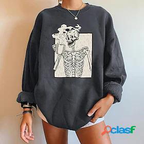 Womens Skull Sweatshirt Pullover Crew Neck Print Hot