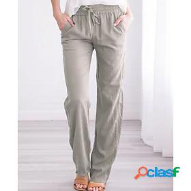 Womens Straight Trousers Casual Mid Waist Pocket Daily Full